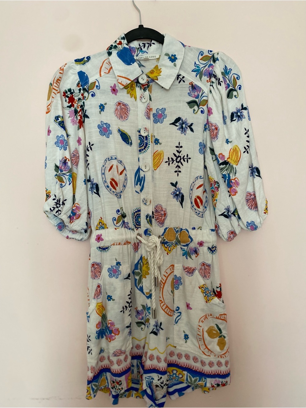 Label of Love Portofino linen blend White Euro Summer print romper